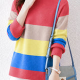 Casual Color‑Blocked Fine Rib Side Slit Knit Top