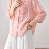 Artistic Commuter Ramie Embroidered Blouse