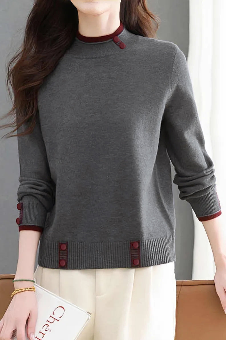 Casual Versatile Long-Sleeve Pullover Color-Block Knitted Top - liwisi