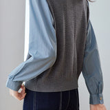 Casual Fake Two-Piece Cable Spliced Knit Top
