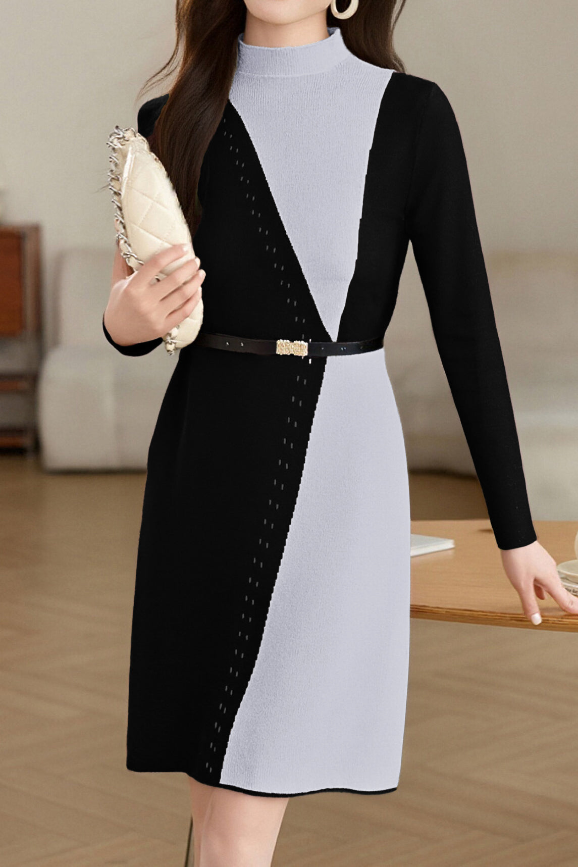 Casual Temperament Color-Block Knitted Dress - liwisi