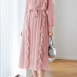 Exquisite Gentle Ruffle Collar Tie Waist Long-Sleeve Lantern Dress