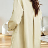 Elegant Commuter Lapel Double-Breasted Long-Sleeve Trench Coat