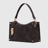 Elegant Suede Handbag With Metal Turn Lock