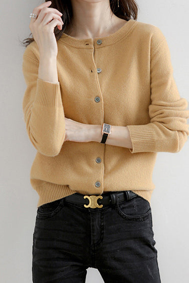 Round Neck Wool Knit Cardigan - 12 Colors Available - liwisi