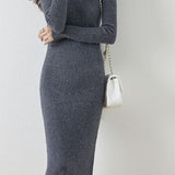 Elegant Commuter Lapel Midi‑Length Knit Dress