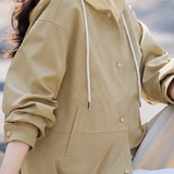 Casual Fake Two-Piece Hooded Snap Button Jacket