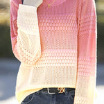 Early Autumn Casual Color-Block Gradient Crew Neck Pullover Sweater - liwisi
