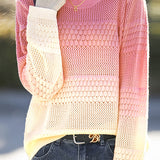 Early Autumn Casual Color-Block Gradient Crew Neck Pullover Sweater - liwisi