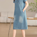 Casual Seam Detailed Washed Denim Dress