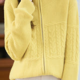 Casual Retro Cable‑Knit Spliced Zip‑Up Cardigan