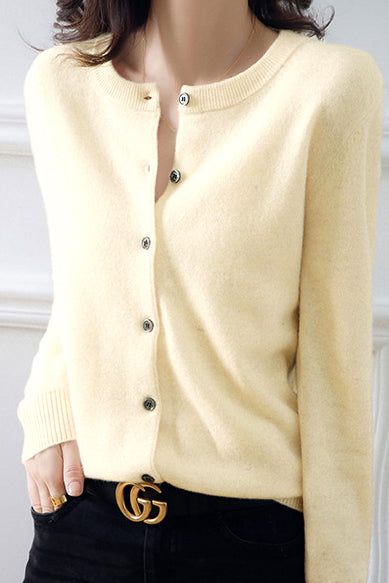 Round Neck Wool Knit Cardigan - 12 Colors Available - liwisi