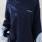 Casual Fake Two-Piece Striped Paneled Hoodie