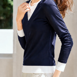 Casual Fake Two-Piece V-Neck Hooded Sweatshirt