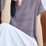 Elegant Commuter Wavy Hollow-out Short Sleeve Knit Top