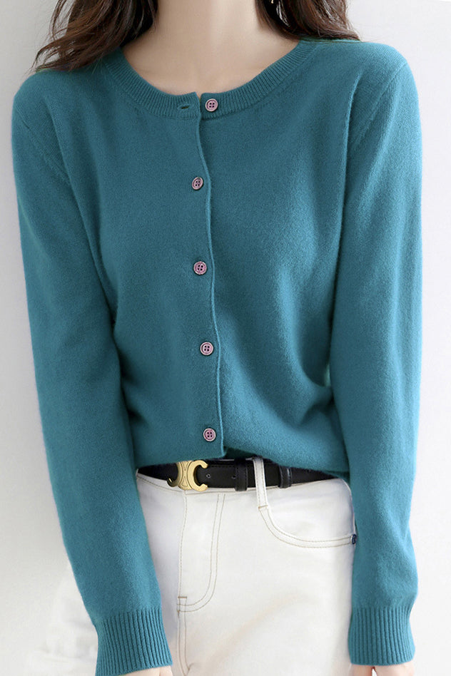 Round Neck Wool Knit Cardigan - 12 Colors Available - liwisi