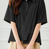Casual Half Placket Diagonal Spliced Blouse