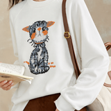 Casual Youthful Cartoon Cat Jacquard Sweater Printed Sweatshirt