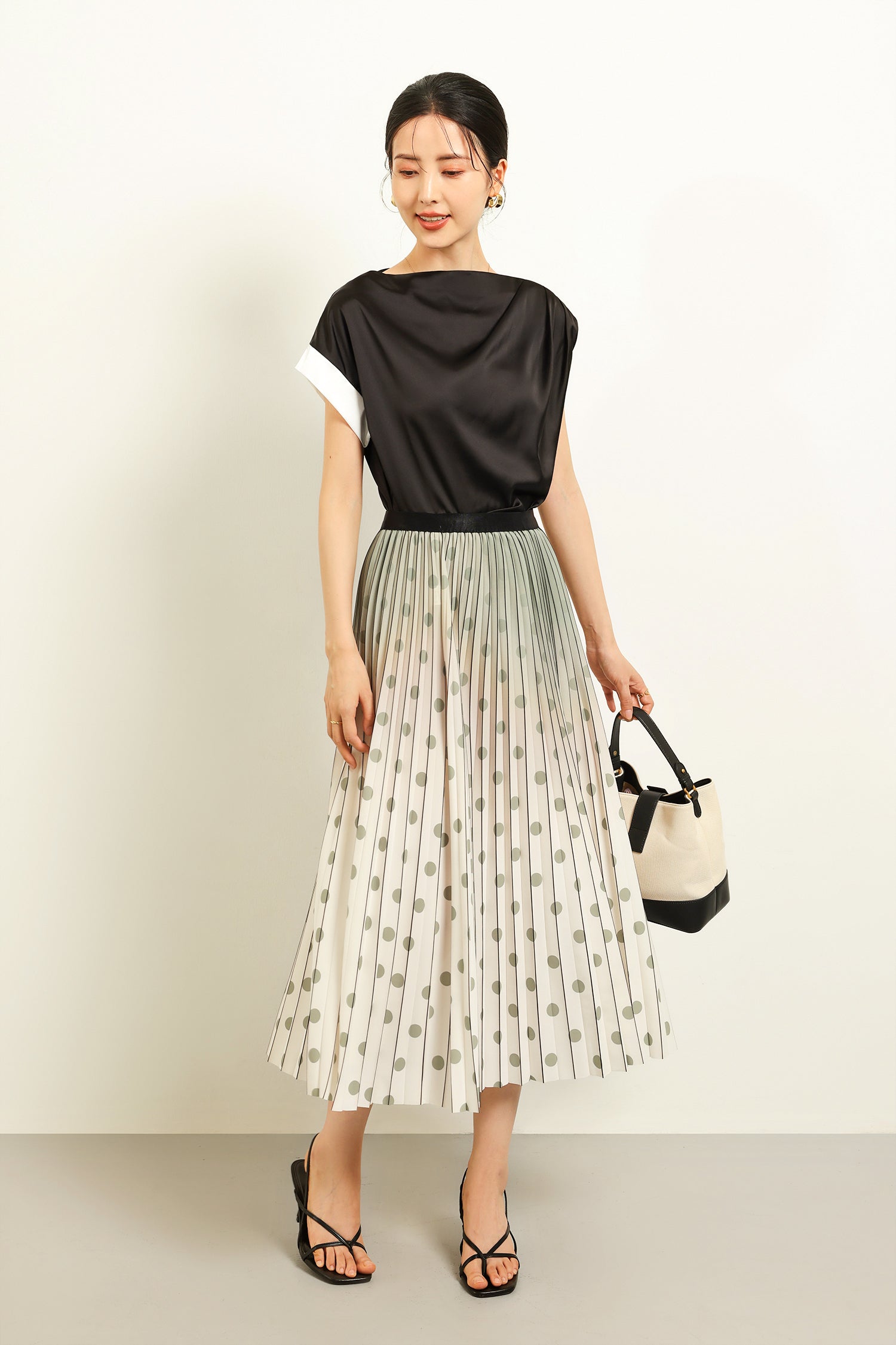 グラデーションドットロングプリーツスカート - liwisi