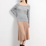 オフショルダーネックシンプルニットトップス　6色入 - liwisi