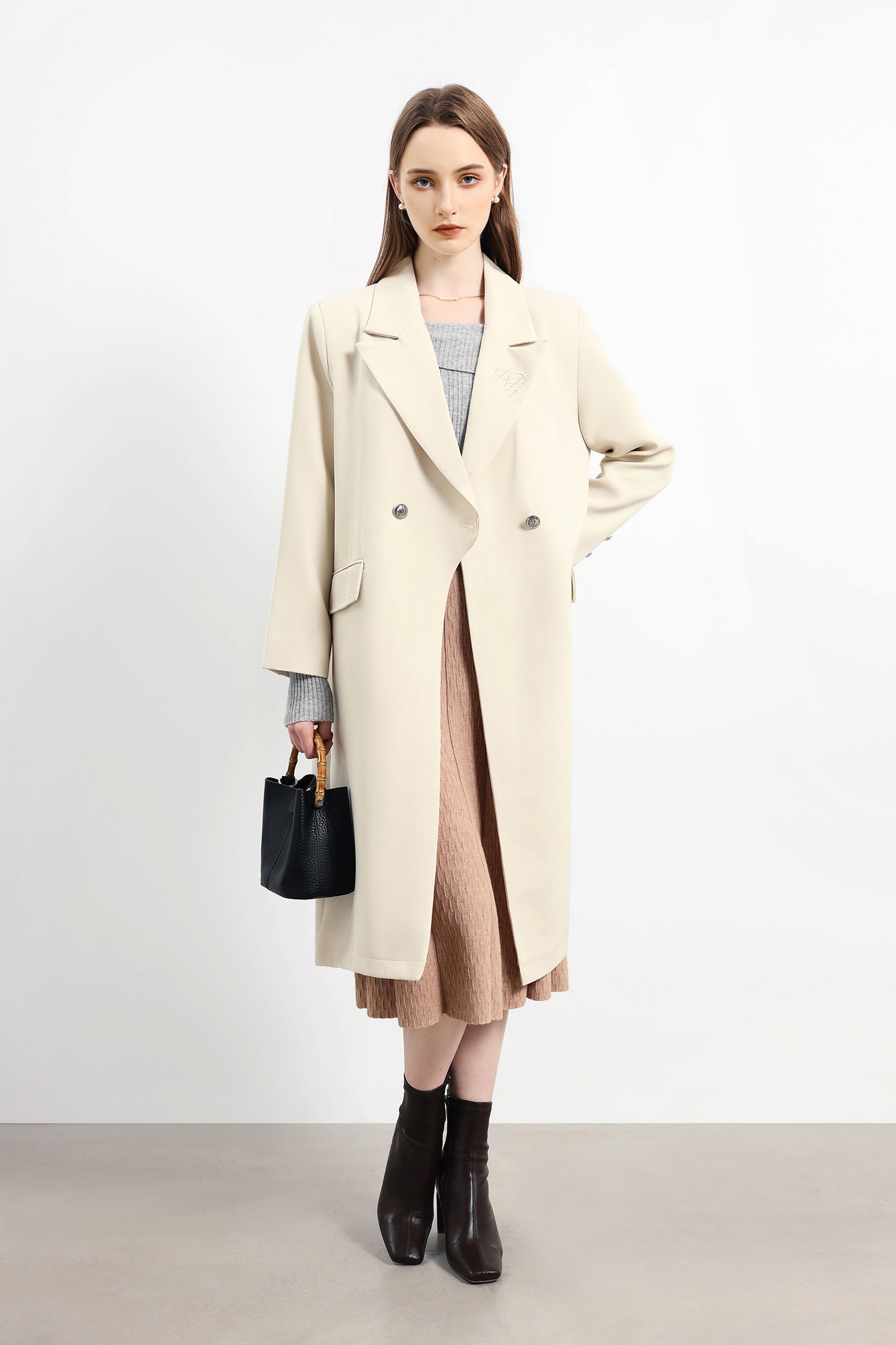 クラシックダブルブレストロングコート　裏地付　4色入 - liwisi