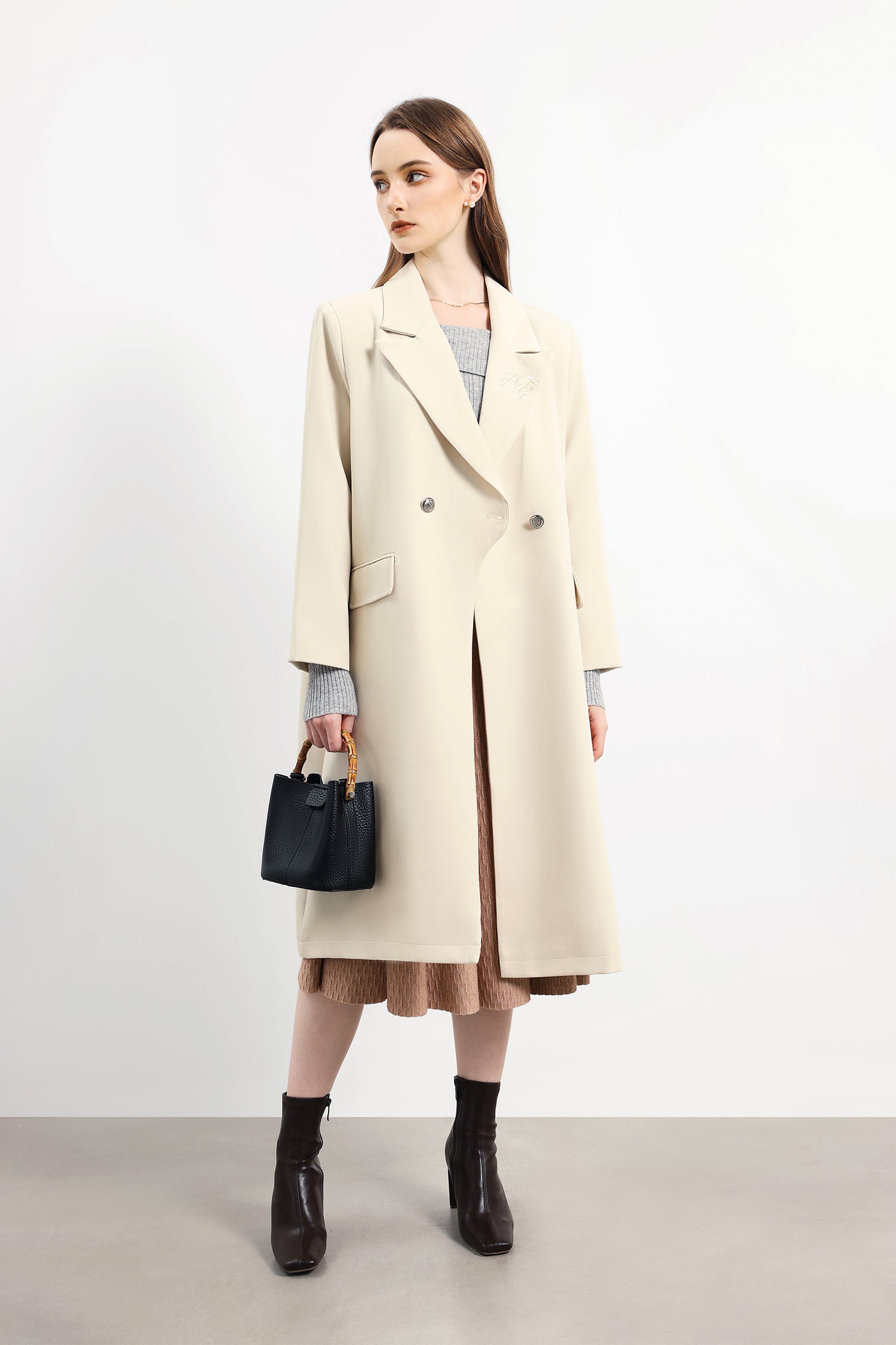 クラシックダブルブレストロングコート　裏地付　4色入 - liwisi