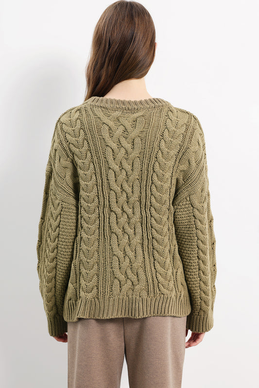 ドロップショルダーアラン編み長袖セーター　4色入 - liwisi