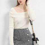 オフショルダーネックシンプルニットトップス　6色入 - liwisi