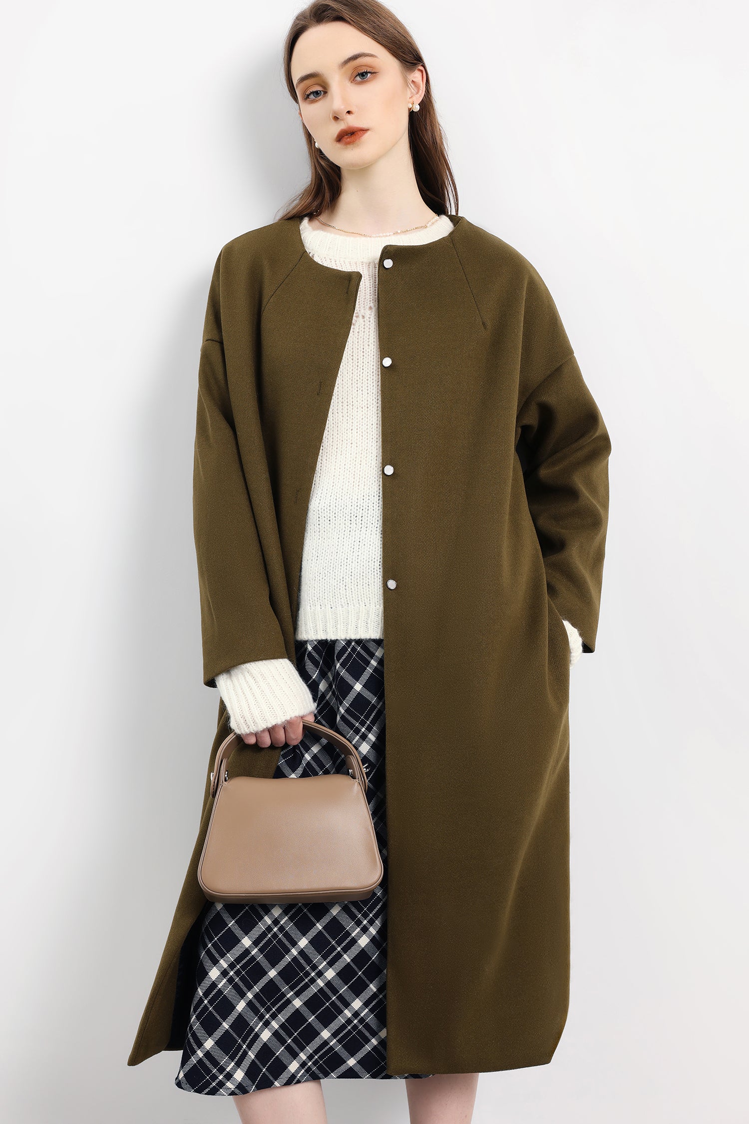 ノーカラーバックスリットロングメルトンコート　裏地付　3色入 - liwisi