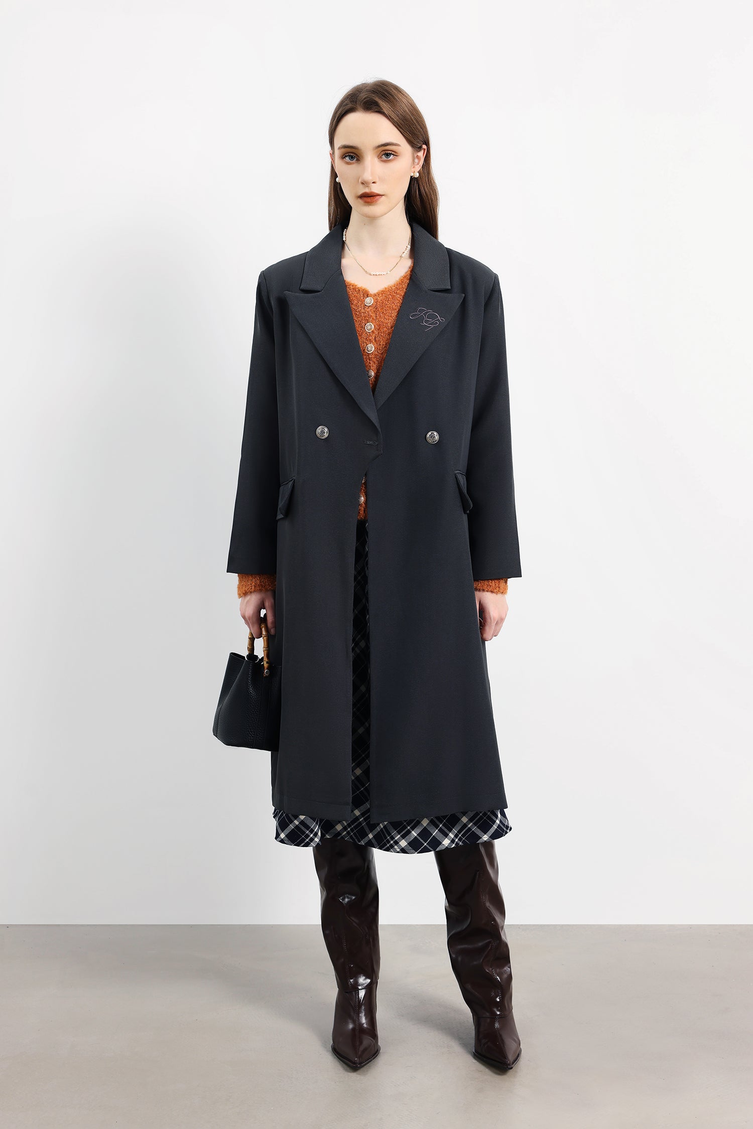 クラシックダブルブレストロングコート　裏地付　4色入 - liwisi