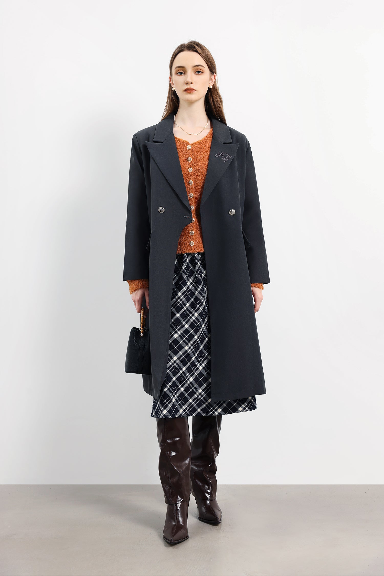 クラシックダブルブレストロングコート　裏地付　4色入 - liwisi