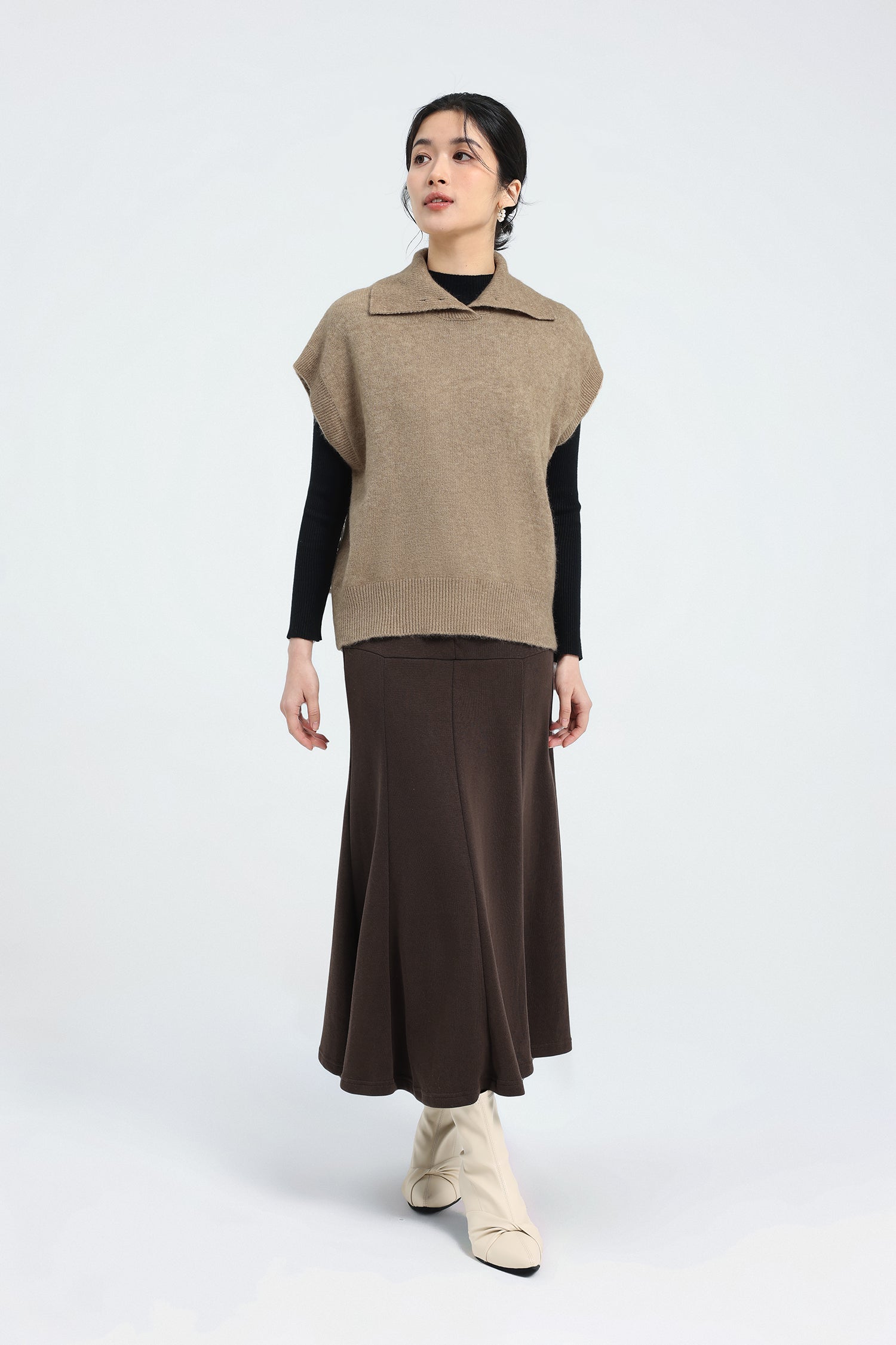 オブロングカラーシンプルニットベスト　6色入 - liwisi
