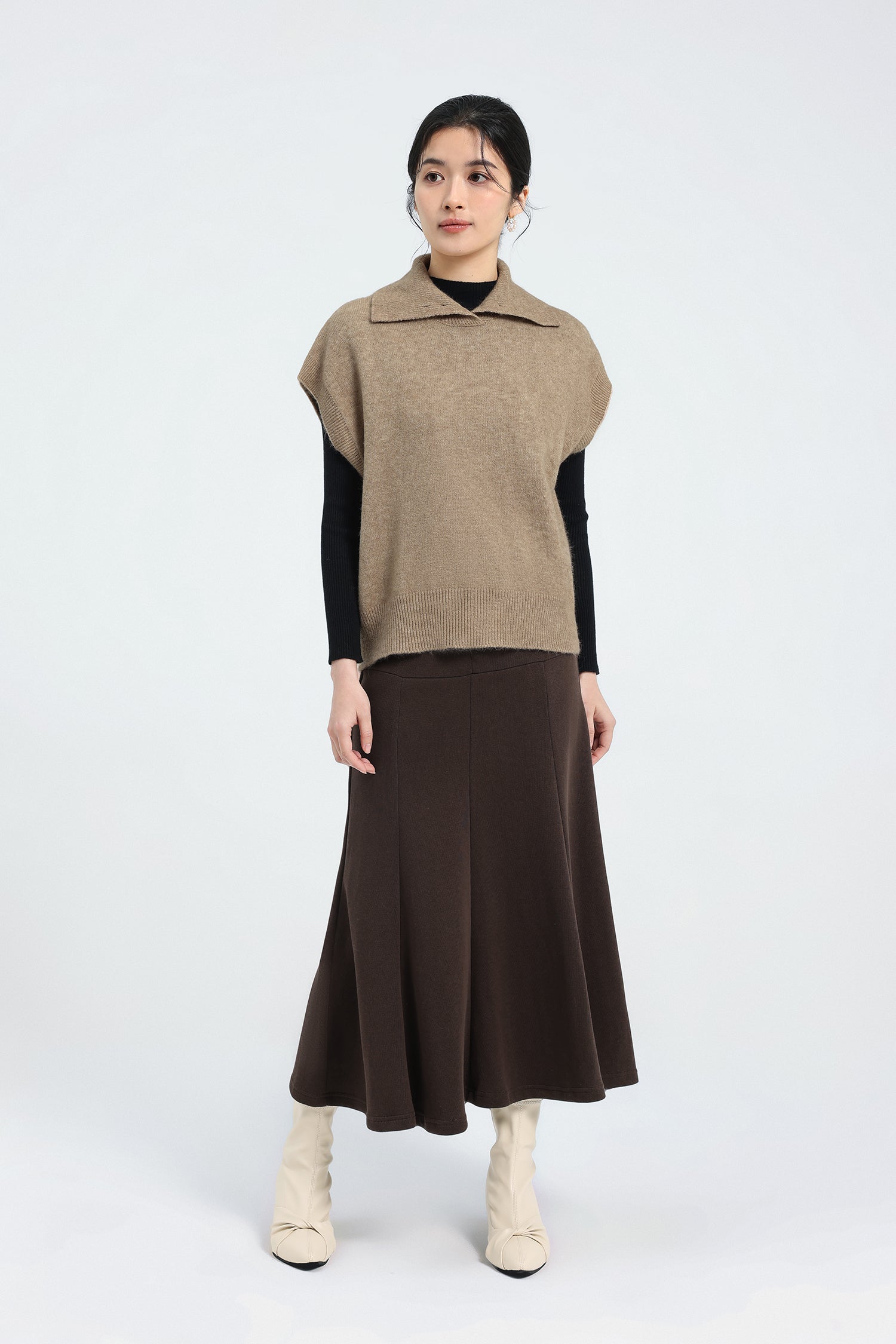 オブロングカラーシンプルニットベスト　6色入 - liwisi