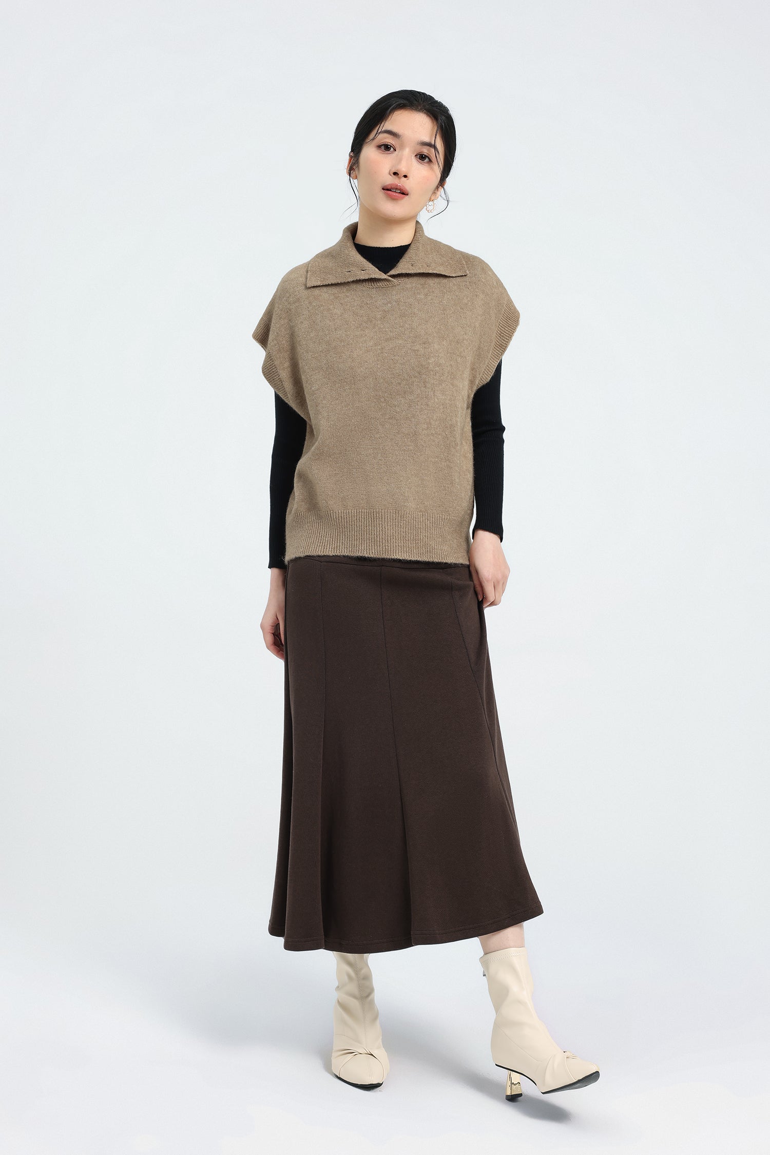 オブロングカラーシンプルニットベスト　6色入 - liwisi