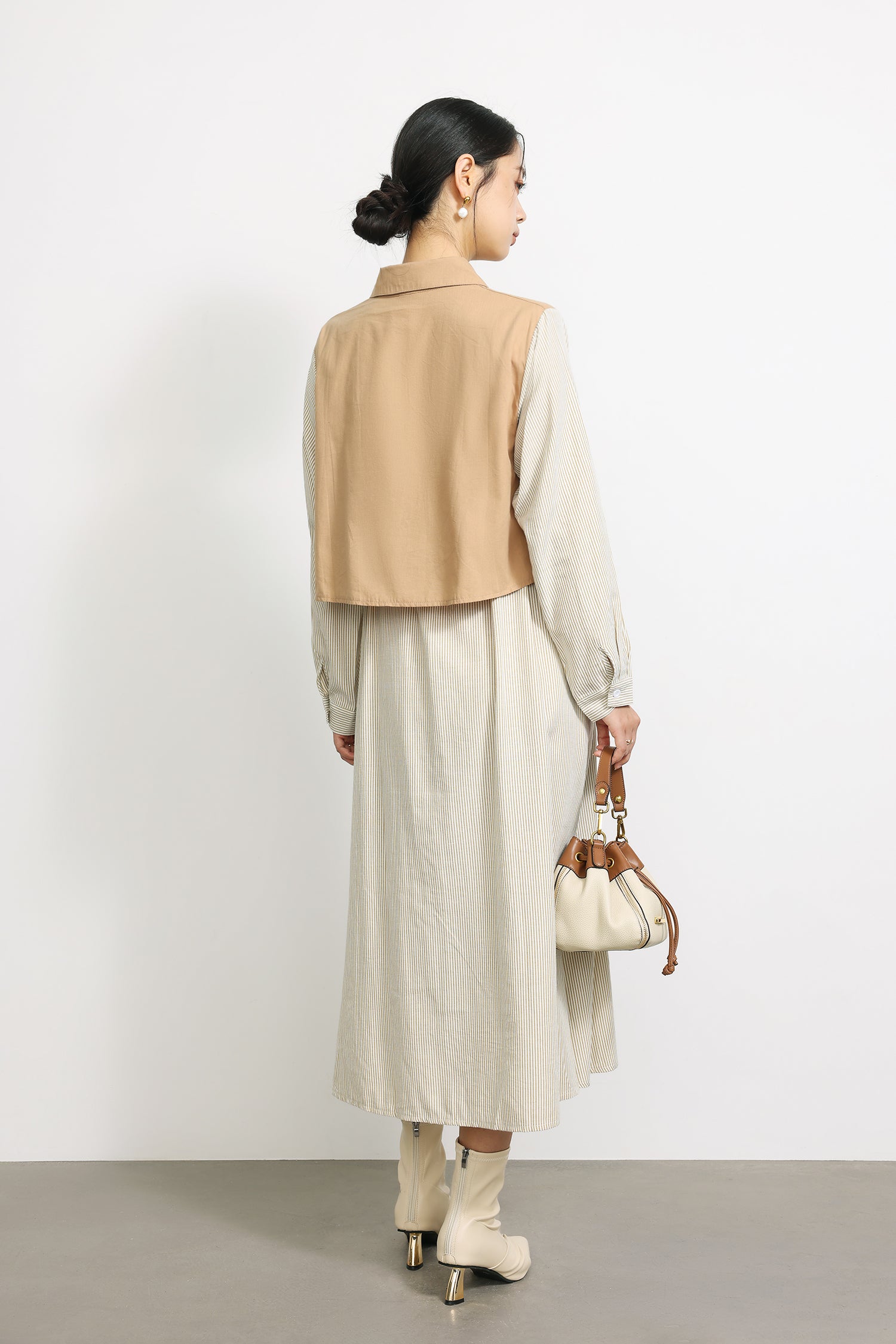 ストームフラップ付ロングストライプシャツワンピース　2色入 - liwisi