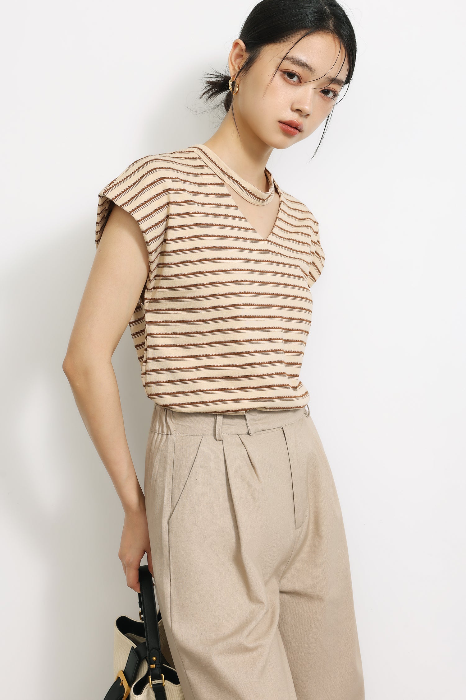 フロントカットアウトボーダーTシャツ　3色入 - liwisi