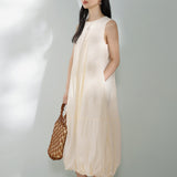 Round Neck Long Balloon Tank Dress with Lining