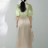 Raglan Balloon Sleeve Placket Shirt with Lining - 3 Colors Available
