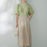 Raglan Balloon Sleeve Placket Shirt with Lining - 3 Colors Available