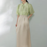 Raglan Balloon Sleeve Placket Shirt with Lining - 3 Colors Available