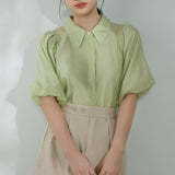 Raglan Balloon Sleeve Placket Shirt with Lining - 3 Colors Available