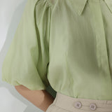 Raglan Balloon Sleeve Placket Shirt with Lining - 3 Colors Available