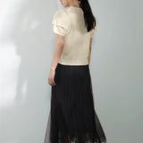 Round Neck Glitter Decor Double Sleeve Knit - 3 Colors Available