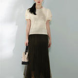Round Neck Glitter Decor Double Sleeve Knit - 3 Colors Available