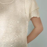 Round Neck Glitter Decor Double Sleeve Knit - 3 Colors Available