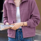 Casual Stand Collar Cotton Jacket With Flap Patch Pockets