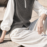 Casual Fake Two-Piece Spliced Round Neck Knit Sweater