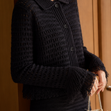 Elegant Lapel Hollow Tassel Knit Set
