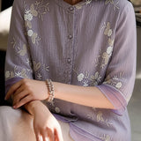 Casual Seven-Point Sleeve Spliced Shirt