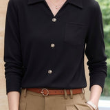 Elegant Commuter Lapel Half-Placket Knit T-Shirt